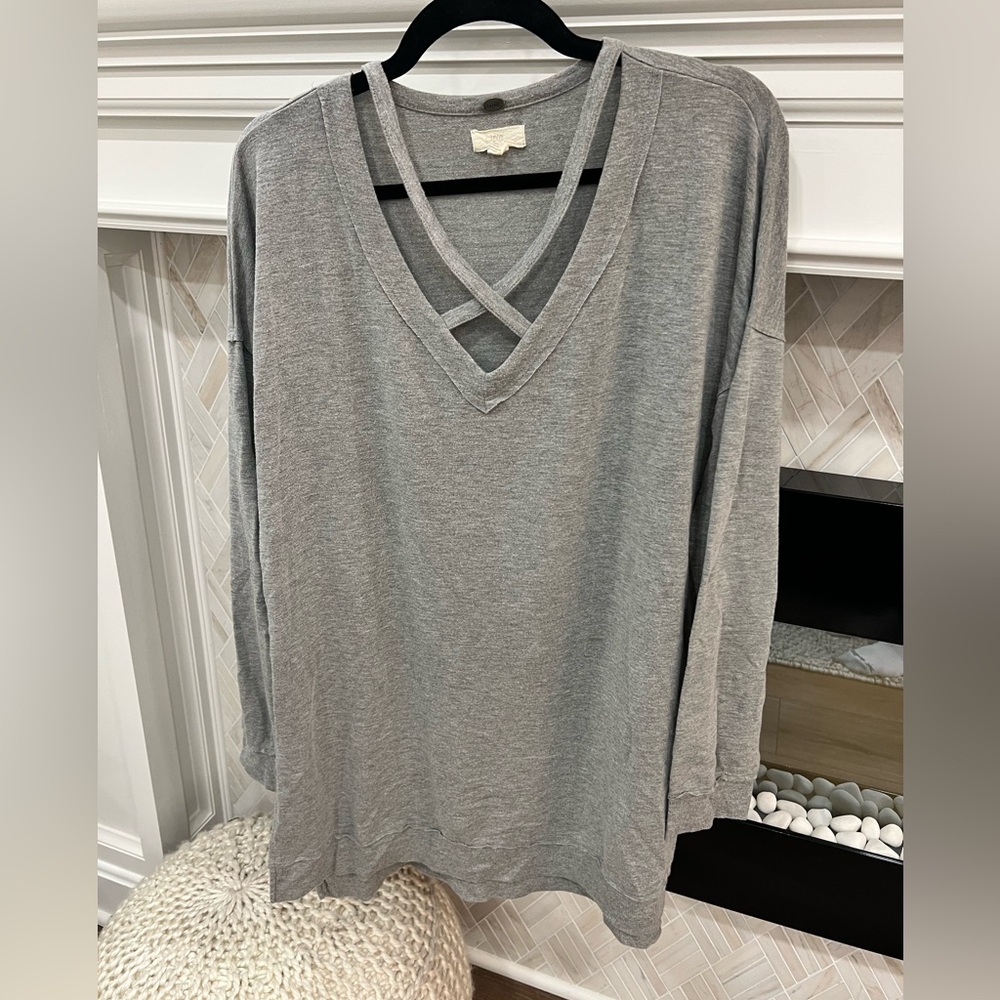 Cupio Heather Gray Knit Detailed Neck Long Sleeve Tunic XL XXL